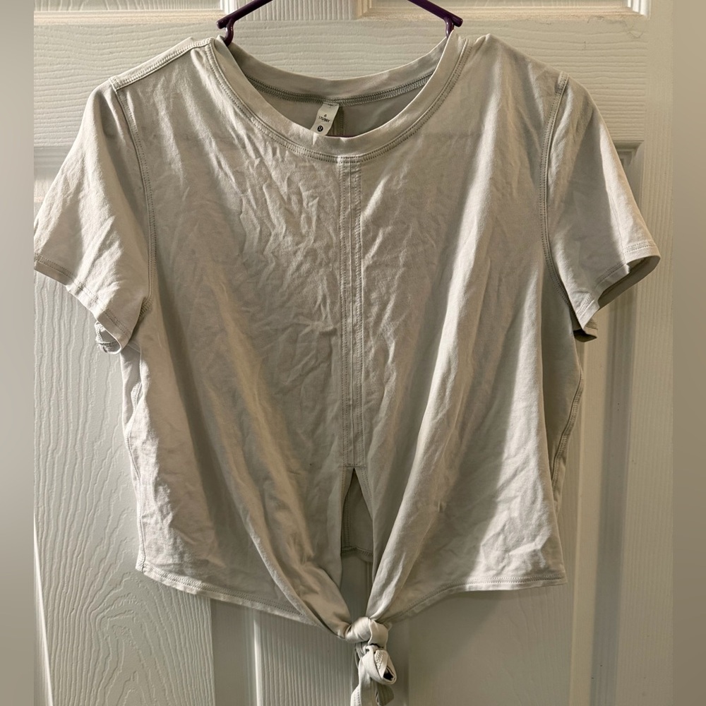 lululemon Light Gray Tie-Front Crop Tee
